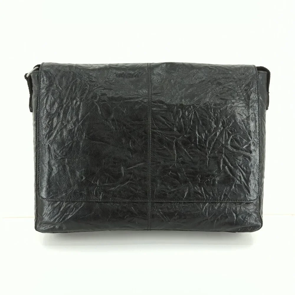 FRYE Black Crinkle Leather Large Crossbody Messenger Bag School DB0525 NEW